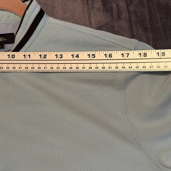 Gavin Bleu Mens Polo Shirt L Blue Short Sleeve Band Collar Button Placket Casual - Picture 3 of 11